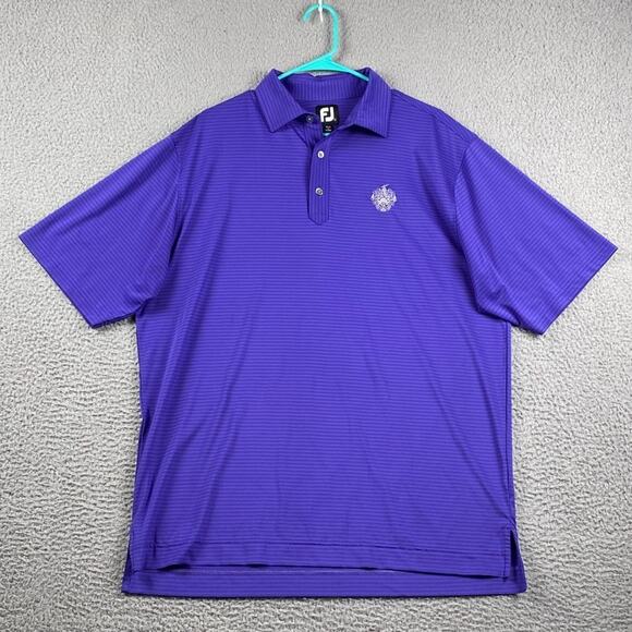 Footjoy Golf Polo Shirt Men's Large Purple Striped Causal Performance Preppy - Picture 1 of 9